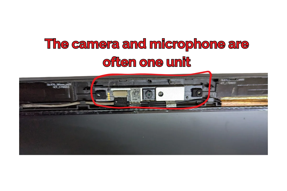 An image of a webcam at the top of a laptop display.