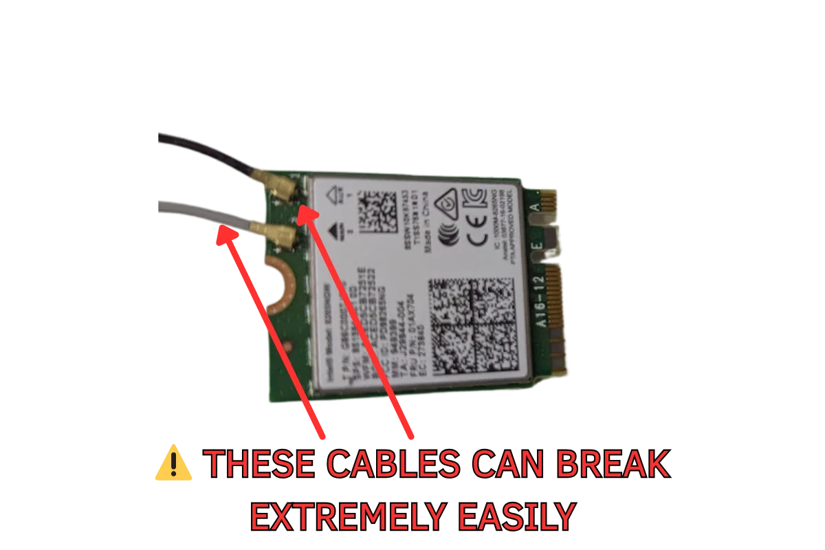 An image of a wireless card with the MAIN and AUX cables